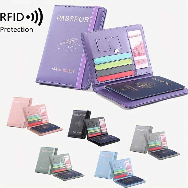 

Multi-Function RFID Blocking Passport Cover Case Solid Color Passport Holder with ID Credit Card Slot Passport Protector Sleeve