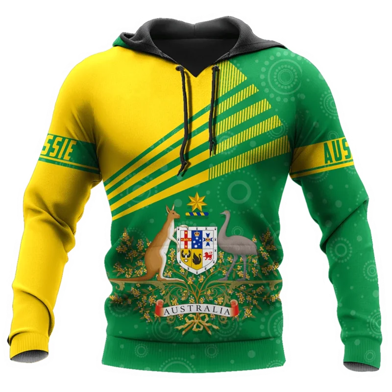 Australia National Emblem 3D Print Hoodie Men Autumn Long Sleeve Sweatshirt Casual Australian Flag Street Hooded Tops Clothes