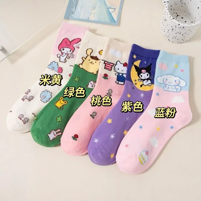 Cartoon Sanrio Hello Kitty Calzini da donna My Melody Cute Girl Calzini di cotone a tubo centrale Kawaii Studente Calzino Ragazza Bambini Regalo di Natale