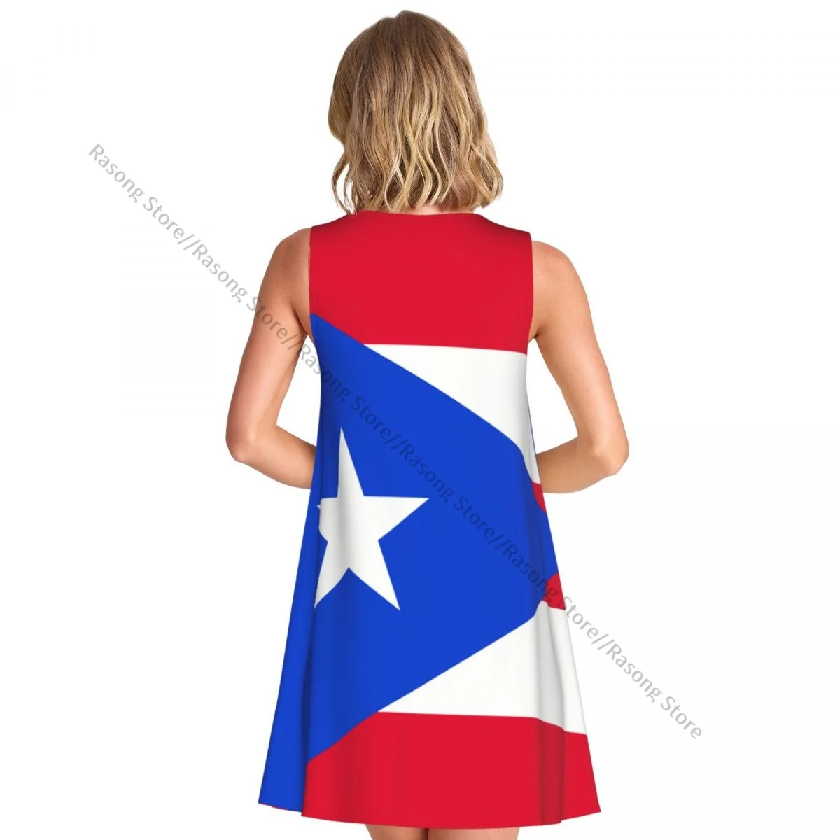 レディース サマーカジュアル Tシャツワンピース ビーチカバーアップ プエルトリコ国旗 タンクワンピース
