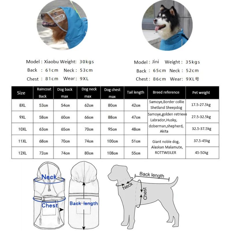 반려동물 후드 방수 비옷, 풀 커버, 부드러운 야외 개 비옷, 가죽 끈 구멍, 중형 대형견용