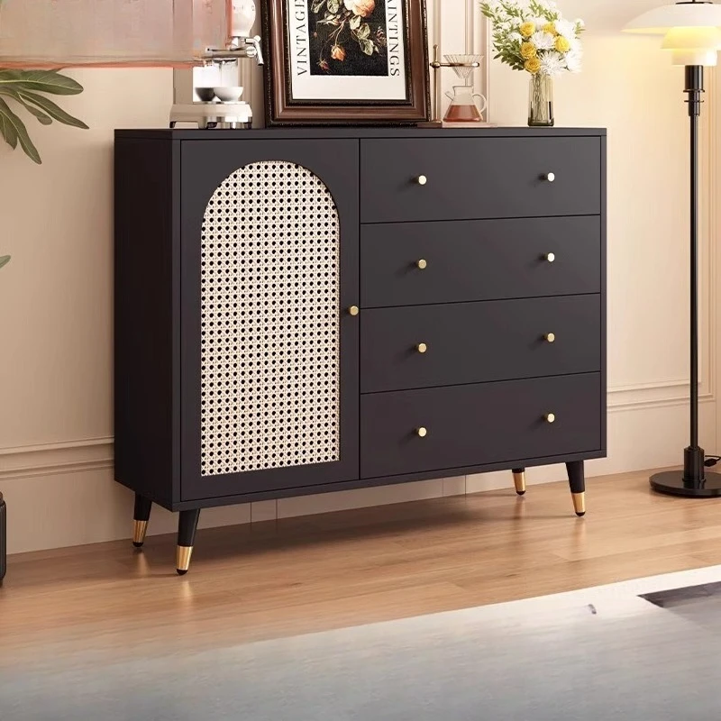

Black Vintage Rattan Woven Sideboard Storage Cabinet Multifunctional Storage Cabinet Eenvoudig En Duurzaam Dining Room Furniture