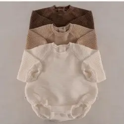 2024 Spring Boy Girl Baby Solid Ribbed Fashion Long Sleeves Bodysuit Newborn Infant Retro Casual Cotton Onesie Toddler Outfits