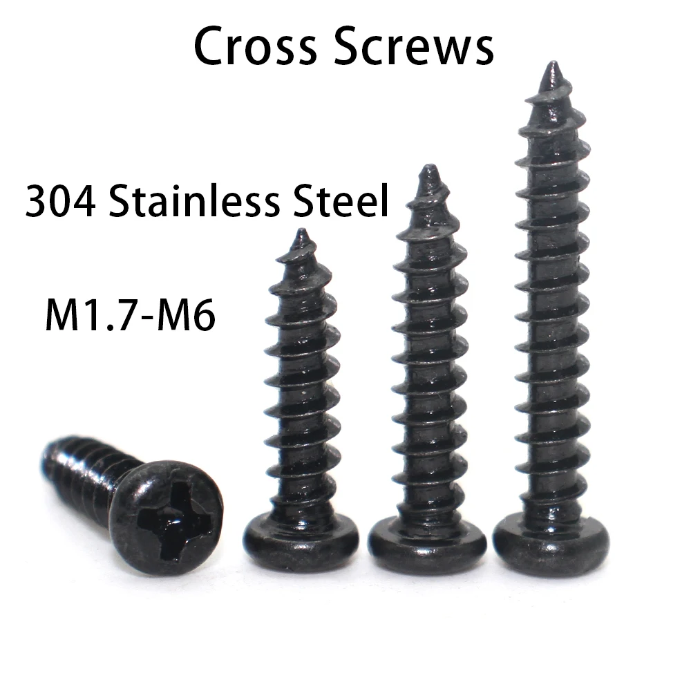 

5~80pc M1.7 M2 M2.3 M2.6 M3 M3.5 M4 M5 M6 Mini Small Black 304 Stainless Steel Cross Phillips Round Head Self Tapping Wood Screw