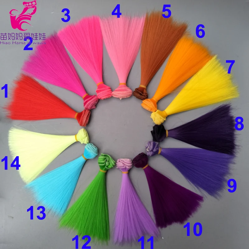 1pcs doll hair 15cm 25cm Pink Yellow Purple Green Blue color straight doll wigs for Russian handmade diy accessory