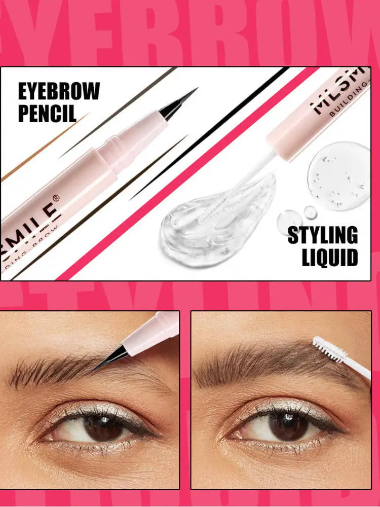 MLSMILE 4-farbiger, doppelseitiger, formender Augenbrauenstift, langlebige Einstellung, natürlich schlanker flüssiger Eyeliner, neu