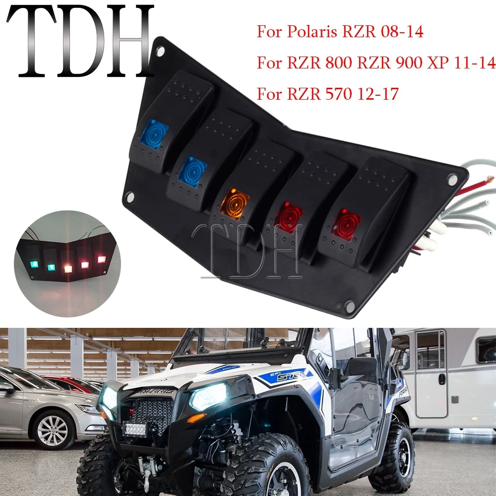 ATV UTV Dash Switch Panels Rocker Toggle 5 Buttons Housing Plate Black for Polaris RZR 800 RZR 900 XP RZR 570 08-17 Accessories