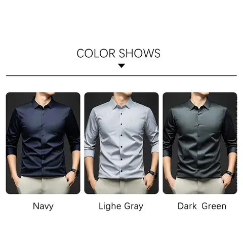 BROWON 2025 Höstskjorta med mullbärssiden för män Långärmad Business Slim Fit Lyxskjorta Herr Fyrkantig Krage Herr Arbetskläder 8 best sales herrskjorta med genomskinlig passform - №4