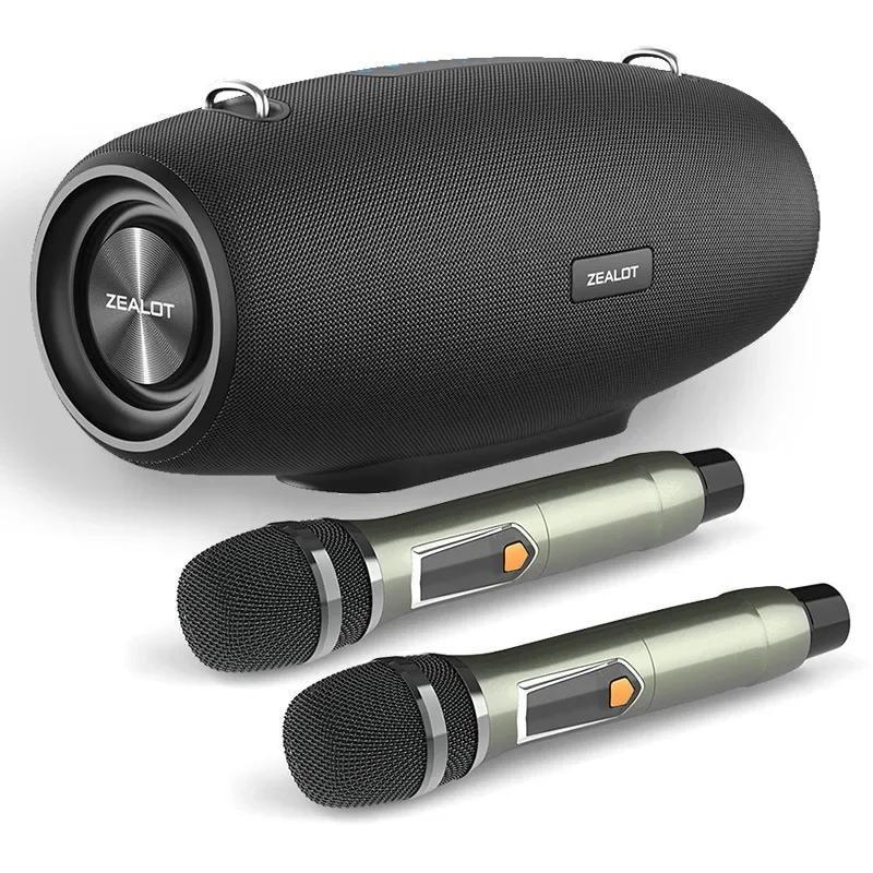 Portable Speaker with Two Wireless Microphones and Shoulder Strap Support TWS