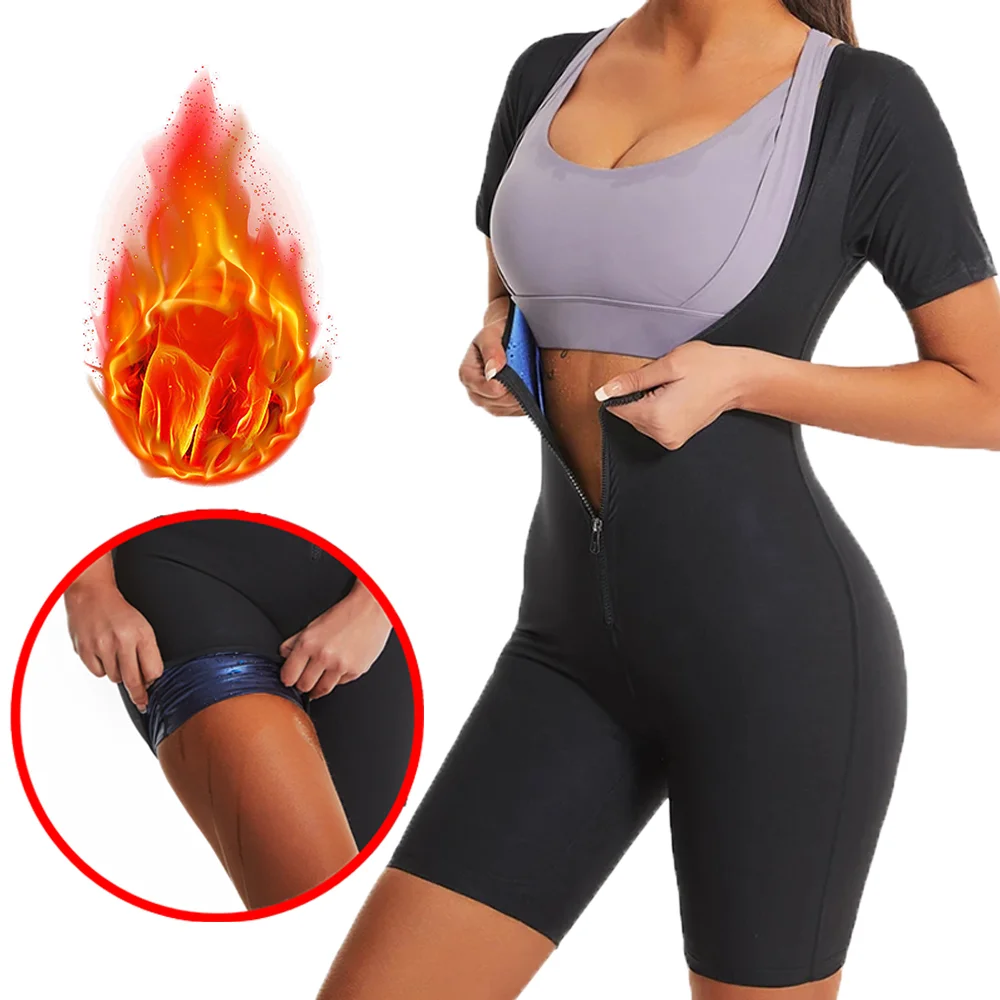 

Womens Sauna Suit for Weight Loss Full Body Shaper Workout Shapewear Bodysuit Sweat Slimming Workout Waist Trainer with Sleeves