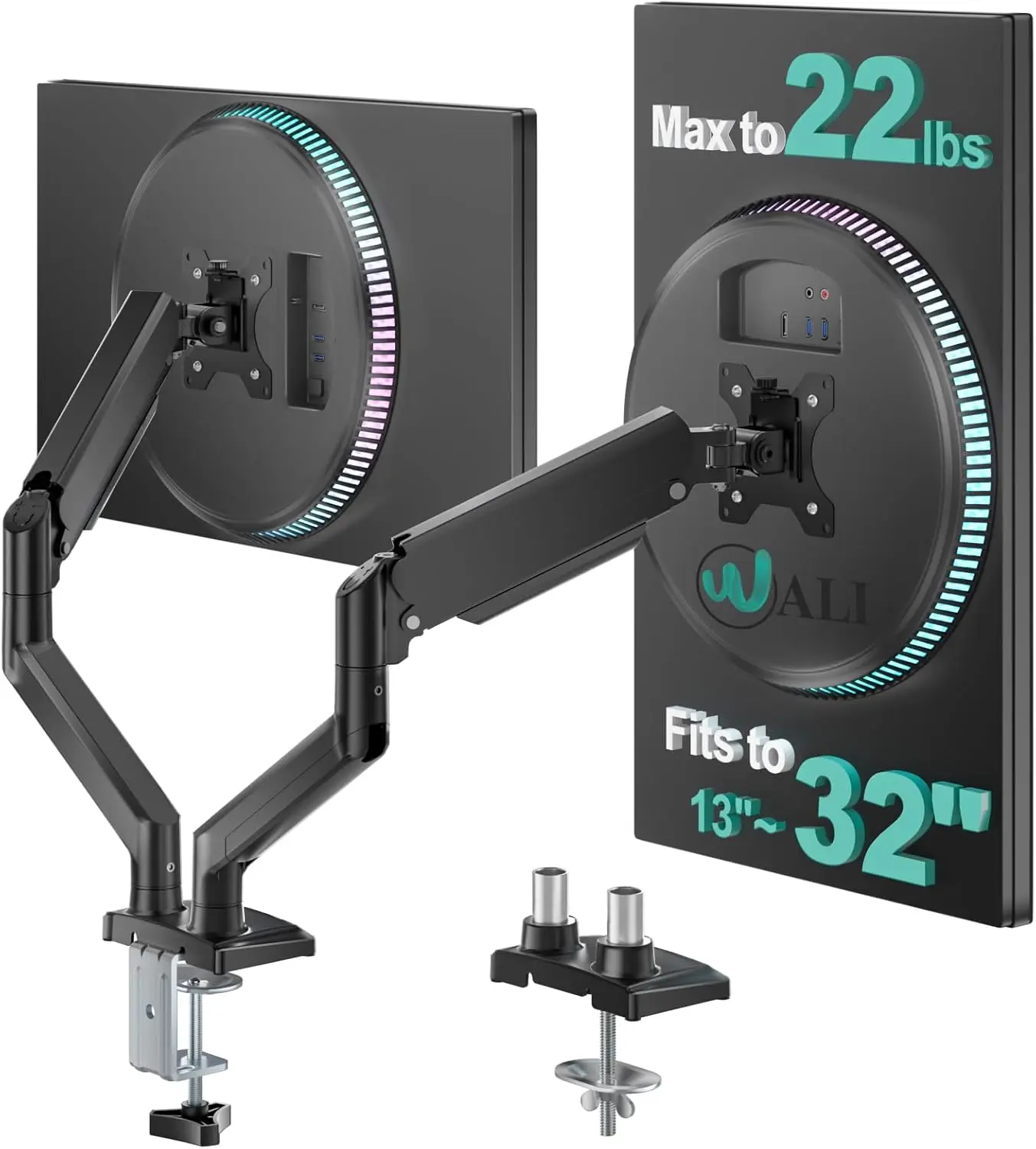 Dual Monitor Stand for 13-32 inch Computer Screens, Dual Monitor Arms for 2 Monitors Holds up to 22 lbs