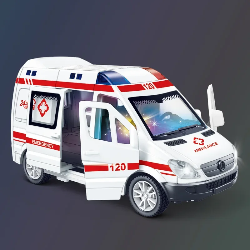 1:32 Mini Car Diecast Ambulance Fire-Truck Policecar Model Sound And Light Vehicle Simulation Collection Gifts Toys Boys