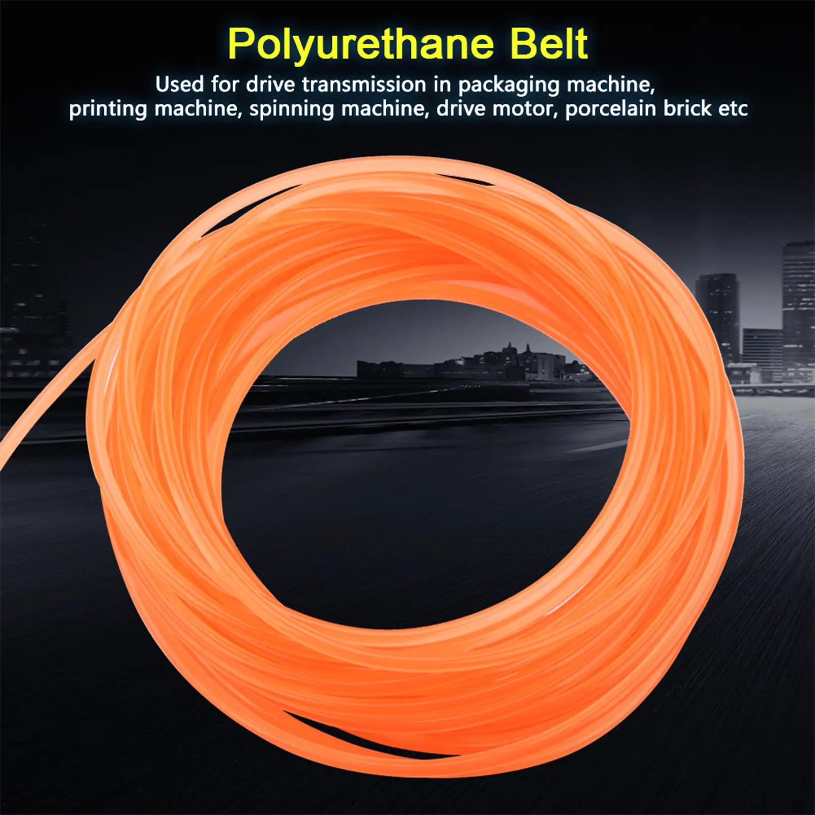 Orange Smooth Polyurethane Round Belt 5mm Diameter 10m Length for drive Transmission Applications