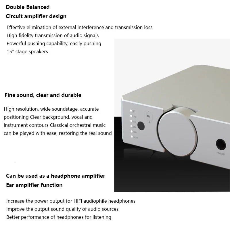 Audiophile Dual Balance Power Amplifier Bluetooth 5.0 200W High Power HIFI Digital Audio Amplifier USB Playback HDMI Input