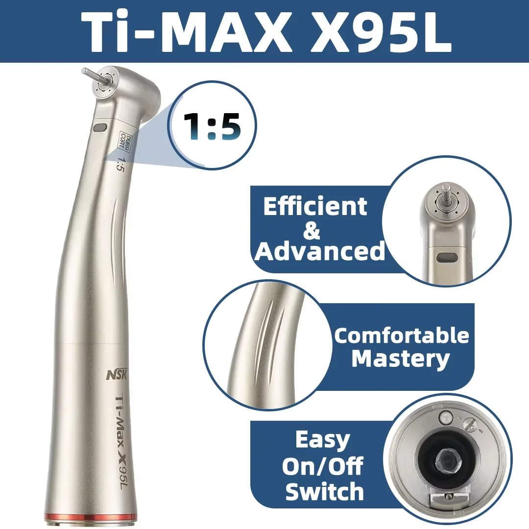 NSK X95L Internal Water Spray Contra Angle Handpiece E-type 1:5 Push Button Low Speed Fiber Optic Dental Equipment With Red Ring