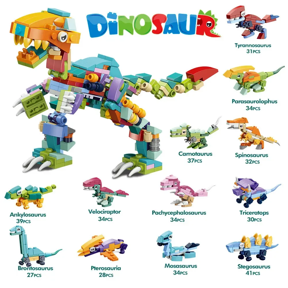 Dinosaur Puzzle Toys Small Particles Animal Jurassic World Dinosaur Building Blocks Educational Random for Kids Children's Gifts