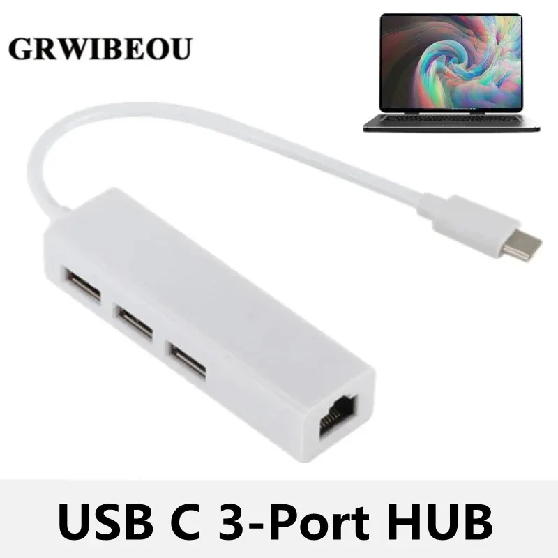 

GRWIBEOU HUB 3 Ports Type C to USB HUB Support Ethernet LAN RJ45 Cable Adapter Network Card USB 3.1 2.0 Data Transfer Adapter