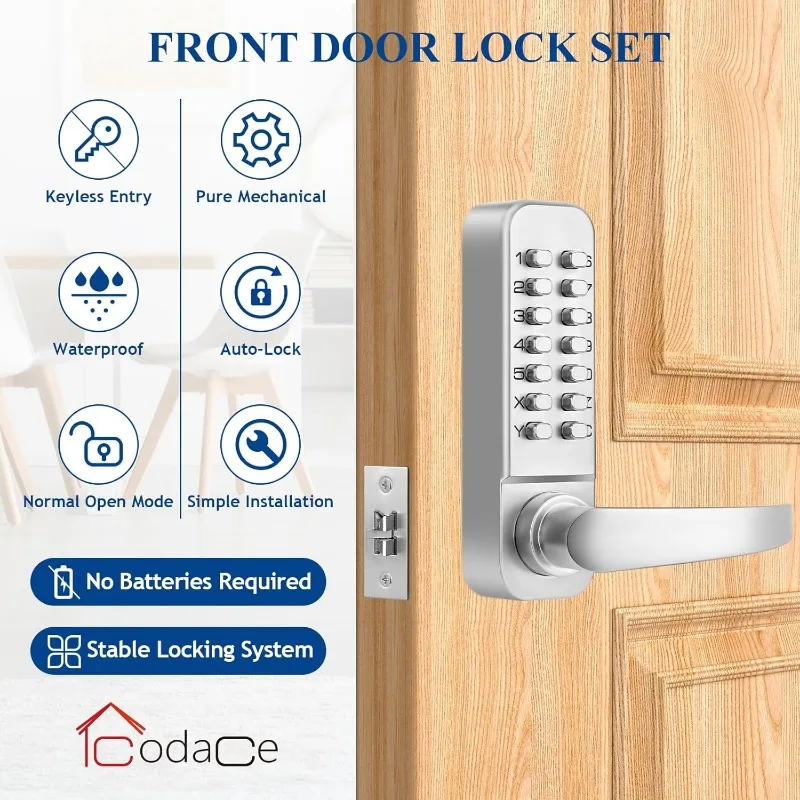 Mecânica Keyless Entry Door Lock com alça, porta do teclado, Code Lock Set