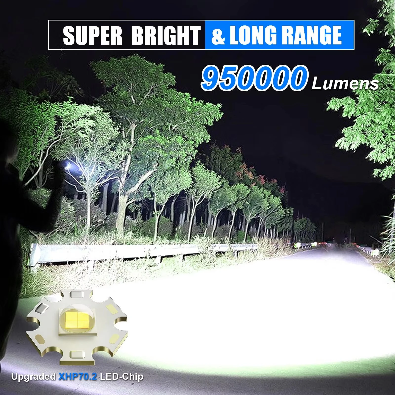 Flashlight High Lumens Rechargeable, 950000 Lumen Led Flashlights XHP70.2 USB Super Bright Flash Light Battery Powered