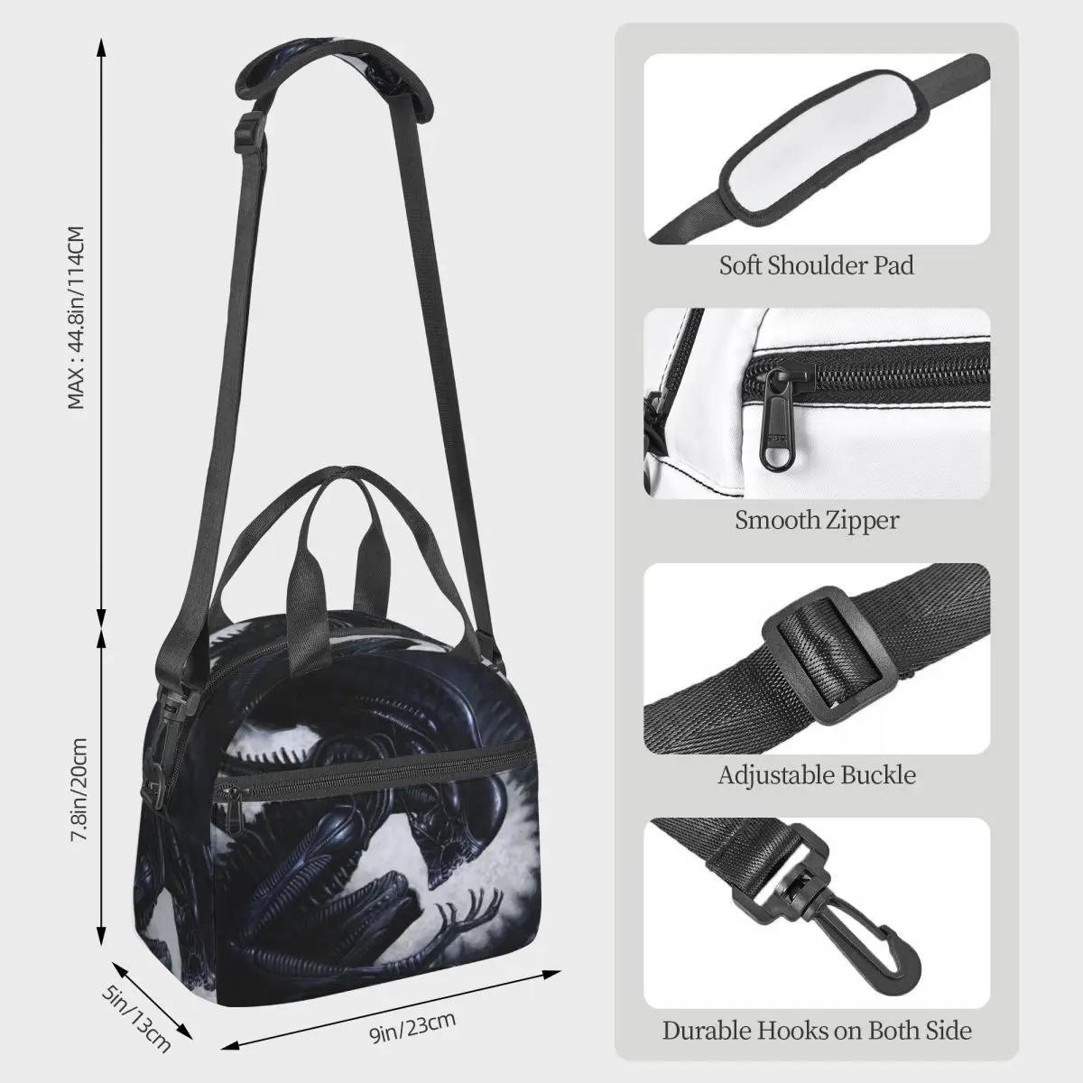 Xenomorph Alien Lunch Bags Insulated Bento Box Leakproof Lunch Tote Picnic Bags Thermal Bag for Woman Children