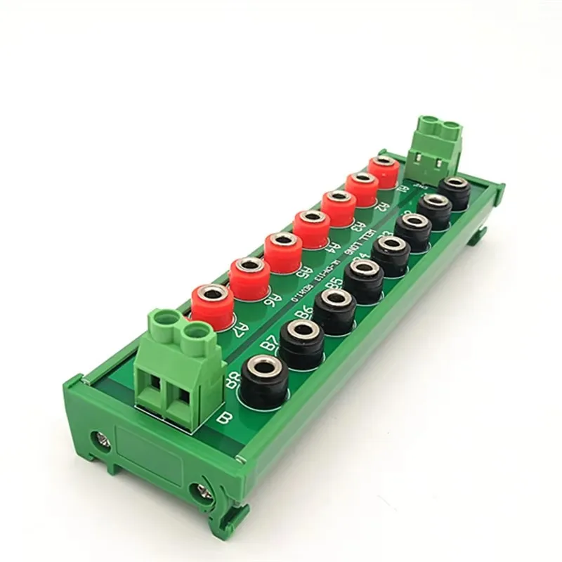 

DIN Rail Mounting DC Power 2 x 8-Bit Banana Jack Power Distribution Module.
