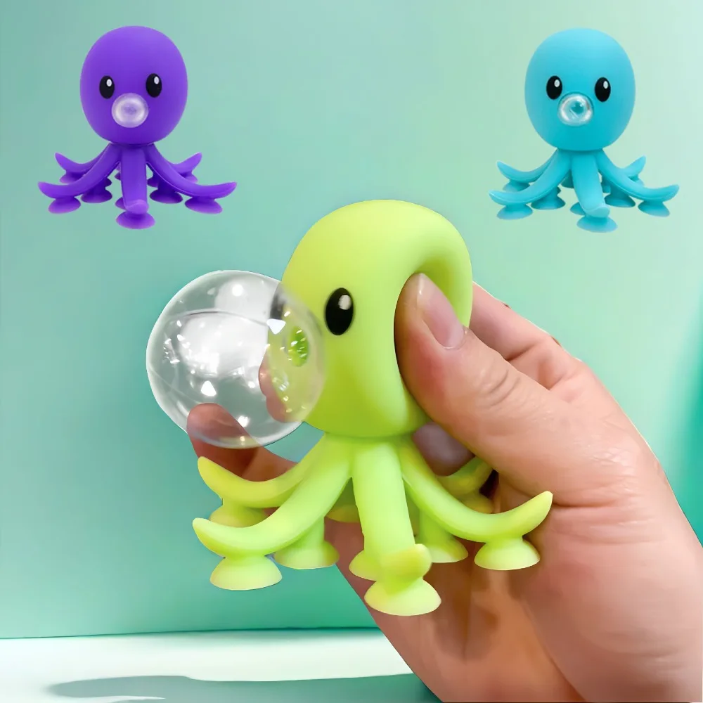 Cute Pinch Toys Silicone Octopus Squeeze Toy Octopus Blowing Bubble Relief Toy Toy Accessory Pinch Toys Kids