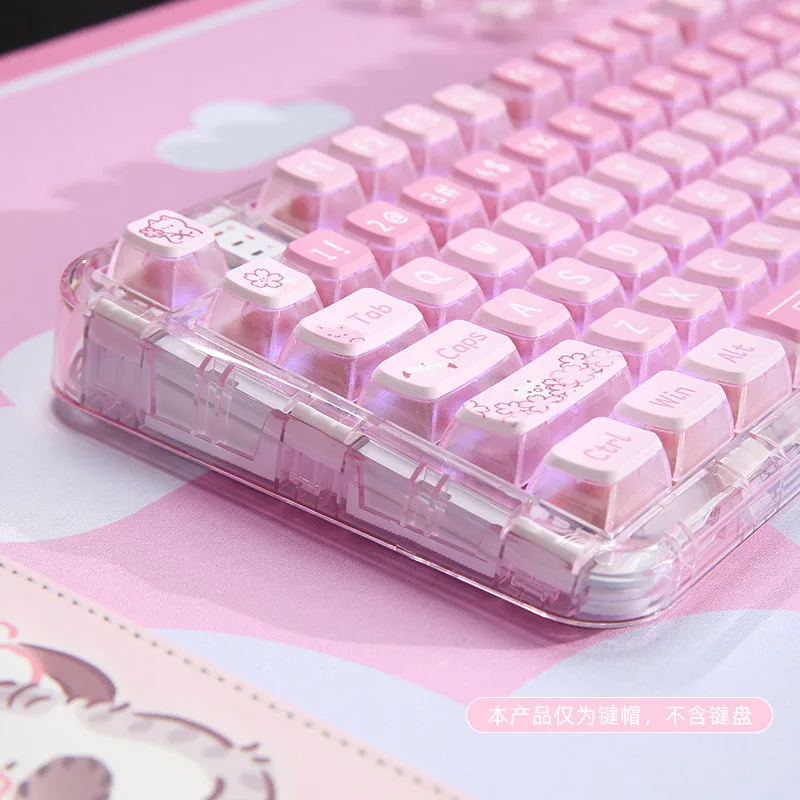 Teclas personalizadas Sakura cat, teclas de tinte Sub PBT y PC translúcido para Cherry Gateron MX Switch, Teclado mecánico, 120