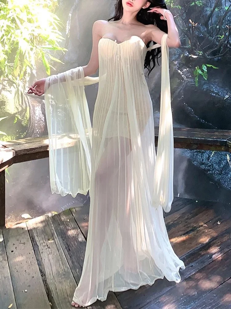 

XZY Sexy Pure Desire Fairy ter Net Dr Women's Summer Sa Holiday Long Dr A-Line Skirt Casual No Sve