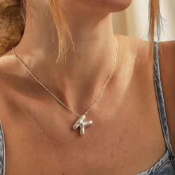 Stainless Steel Chunky Alphabet Balloon Bubble Initial Letter Pendant Necklace for Women Men Gold Plated Necklaces Charm Jewelry