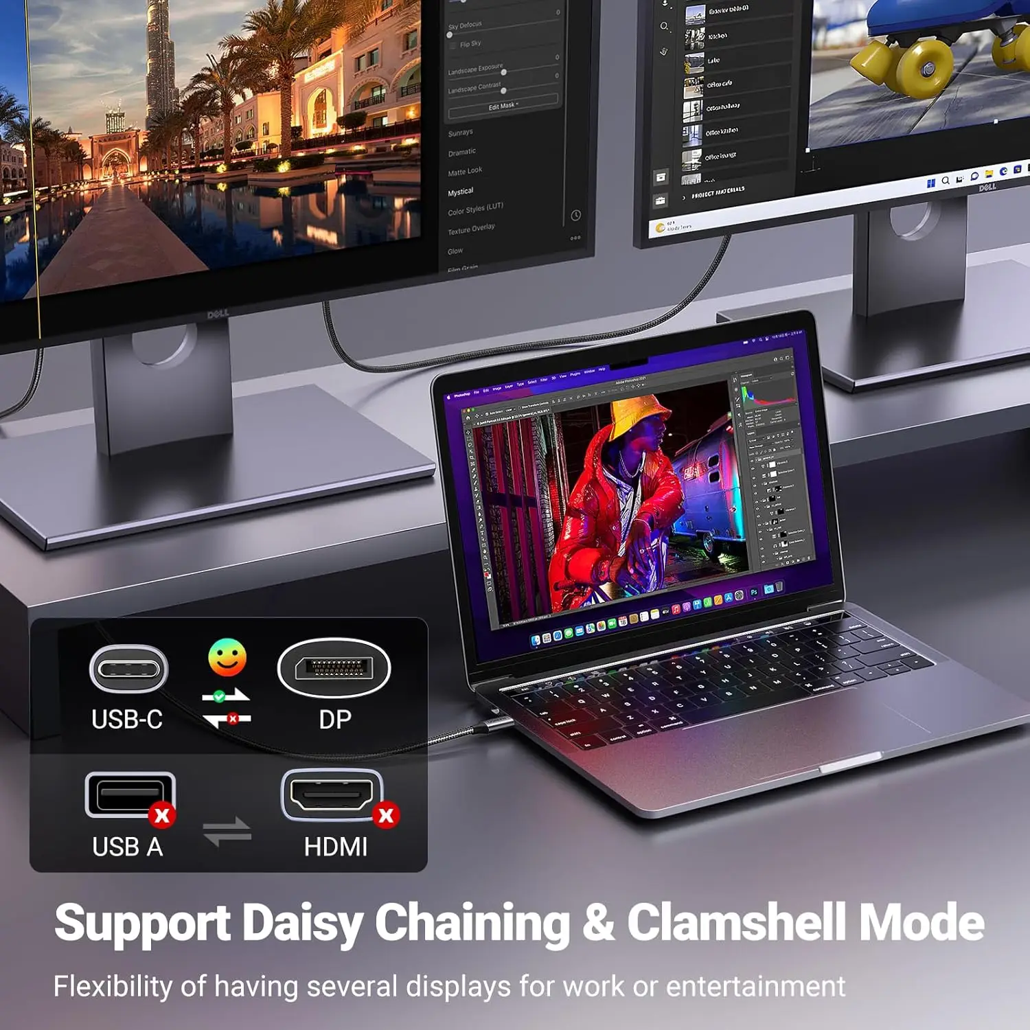 USB-C To DisplayPort 1.8M Braid Cable 8K@60Hz Type C 3.1 To DP Adapter Display Port 1.4 Thunderbolt 3 4 for MacBook Air Samsung
