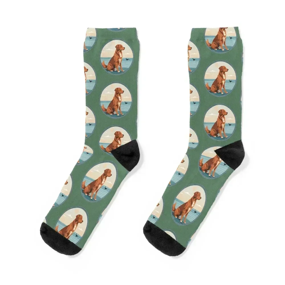 

Traveler dog in the sea Nova Scotia Duck Tolling Retriever dog onwer Socks Sports happy heated soccer anti-slip Socks Girl Men's