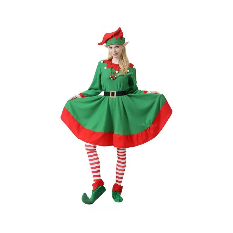 Christmas Elf Family Costume Green Festive Outfit Carnival Party Halloween Dress Roleplay Clothes Set For Men Women Girls Boys view 5