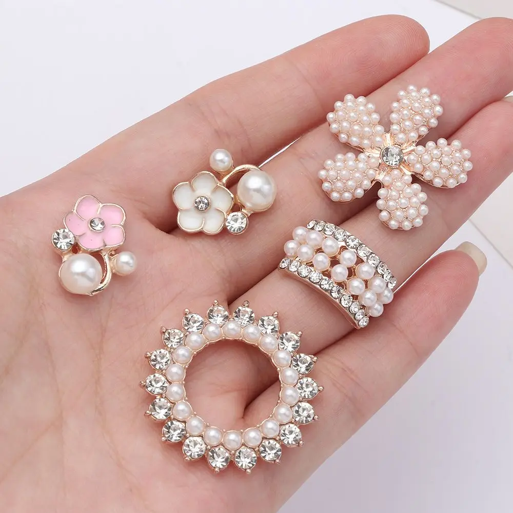 10PCS Sparkling Crystal Flower-shaped Headwear Clip Rhinestone Buttons Pearl Button Pearl Hairpins