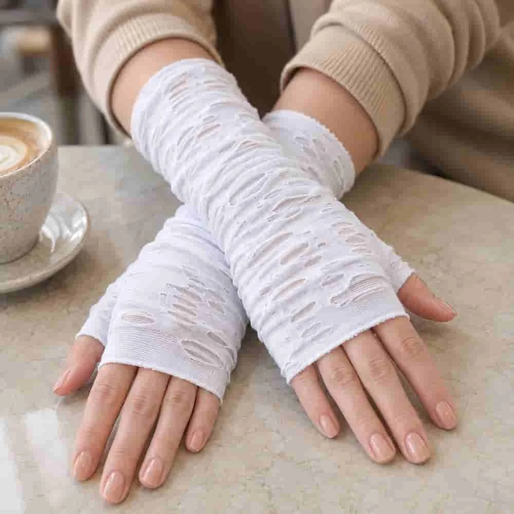 Distressed Fingerless Punk Gloves Halloween Costume Styling Outdoor Activities open fingertip hand warmers typing computer knit