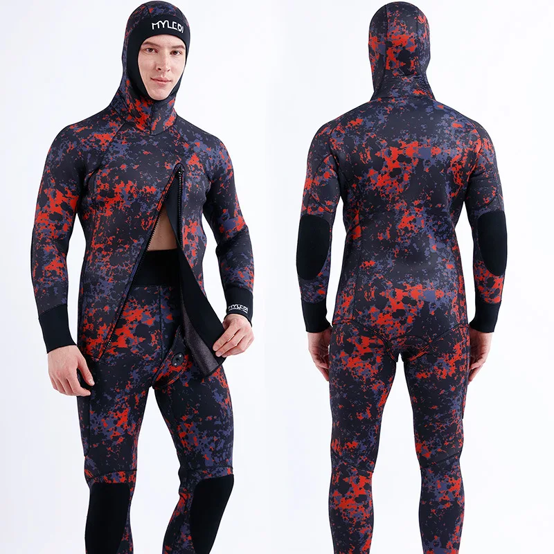 MYLEDIKeep Warm5mmDiving Suit Men Split Front Zipper Hooded Cold-Proof Suit Diving Surfing Suit