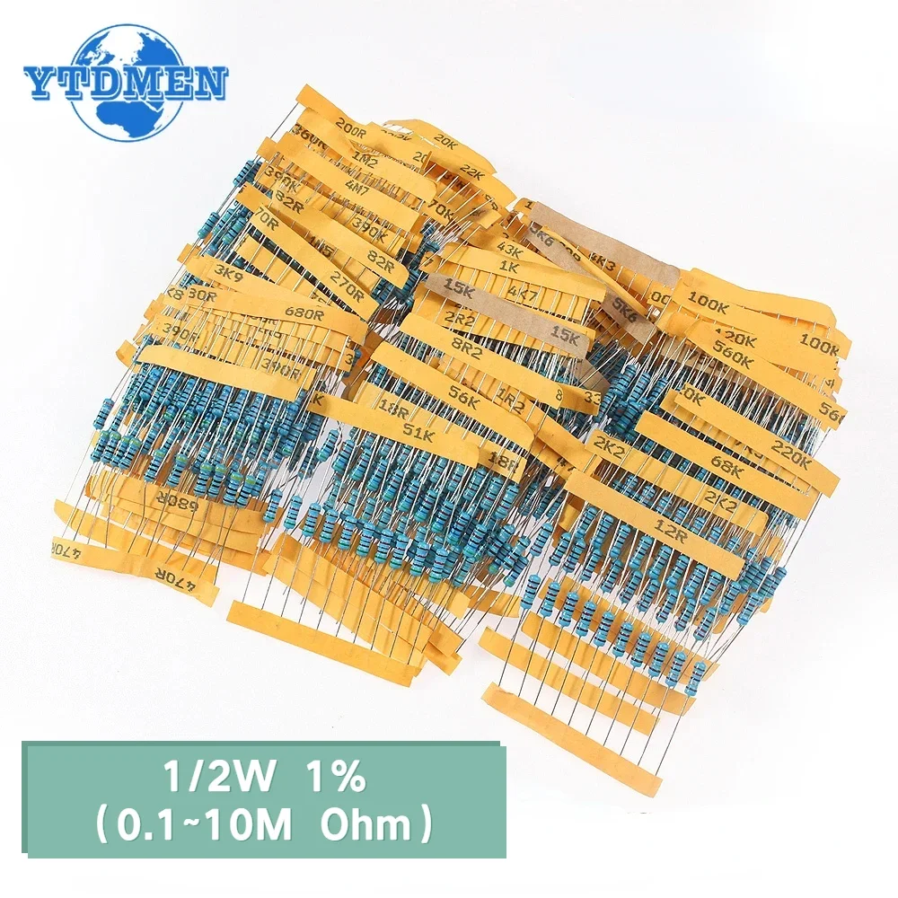 Imagem -03 - Metal Film Resistor Kit Faça Você Mesmo Eletrônico Conjunto de Resistores Resistores Sortidas 01 Ohm10m Ohm w 2w 1100 Pcs