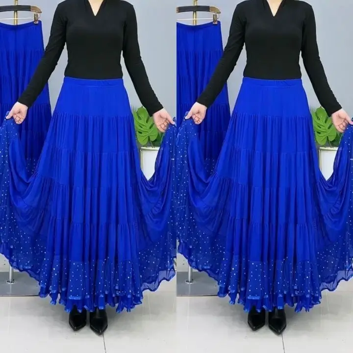 New Slim Fit Square Dance Modern Dance Ballroom Dance Half Body Large Swing Skirt With A Hanging Feeling Sequin Dance Skirt