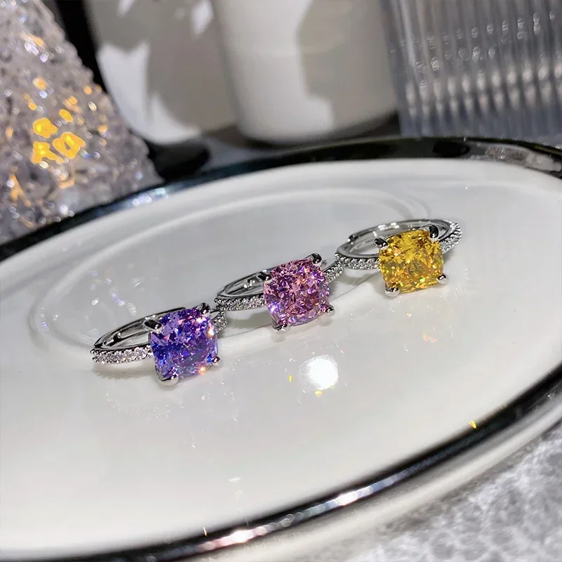 

MDLFES Mo!ssan Diamonds Style Sugar Cube High Carbon Diamond Crushed Ice Flower Cut Ring Radian Ring