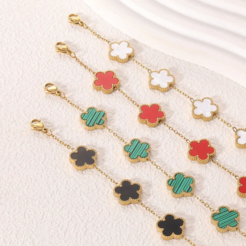 

New Luxury Stainless Steel Bracelet Ladies Adjustable Five Flower Bracelets for Women New Fashion Party Jewelry Gifts Clover
