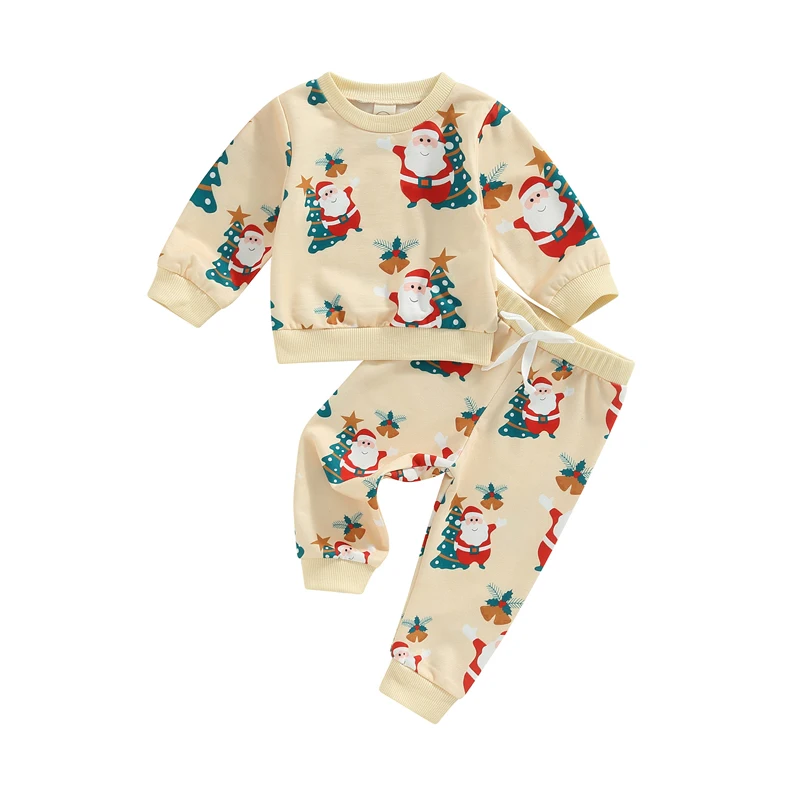 

Infant Winter Holiday Outfit Cozy Reindeer Patterned Pullover Stretchy Pants with Festive Print for Baby Boy or Girl