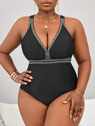 Plus Size Swimwear Women One-Piece 2024 Sexy Bikini Black Big Size Woman Swimsuit Push Up Bath Suits Beach Wear Hollow Monokini