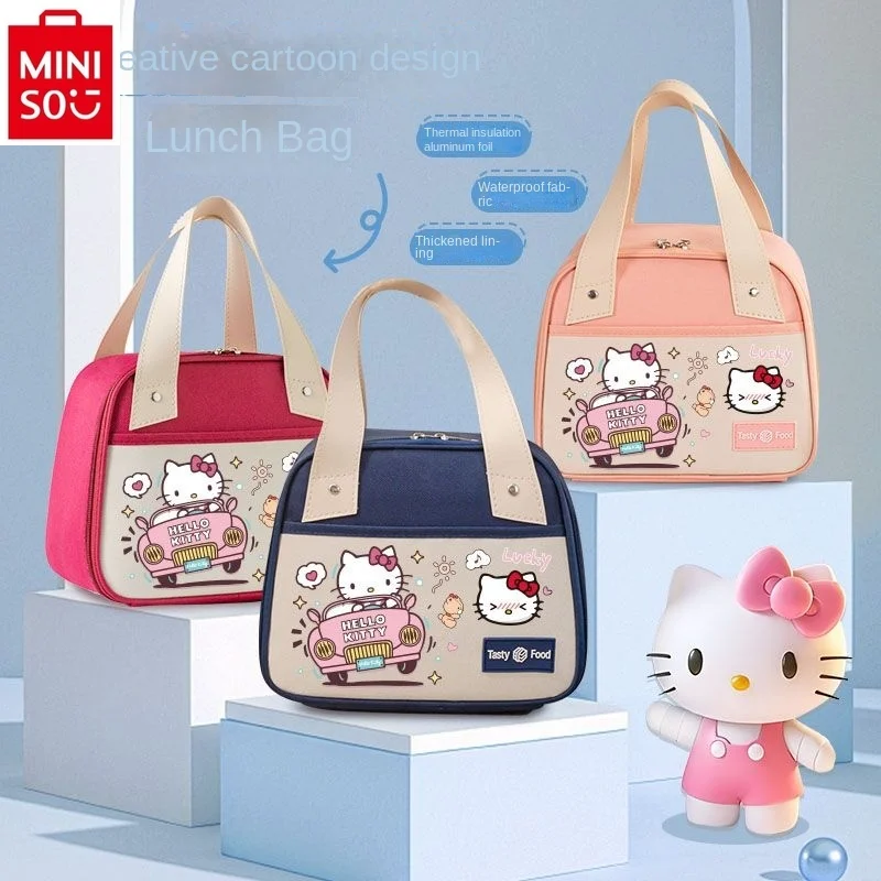 MINISO hello kitty lunch box, handbag, bento bag, women's thickened oil proof insulation, large capacity, sweet storage bag