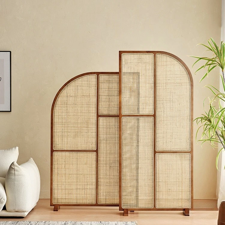 Japanese-style solid wood rattan woven screen combination, creative partition wall, movable, new Chinese style