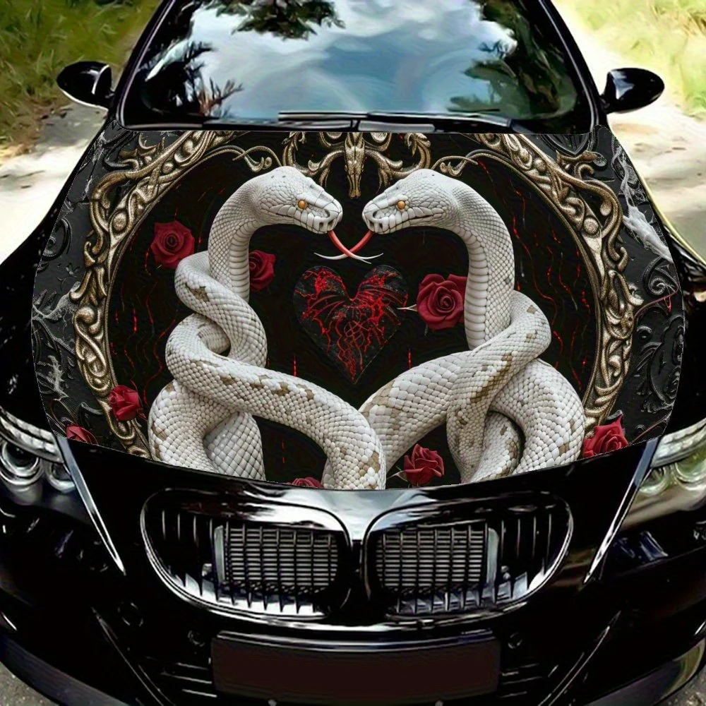 

Белые змеи, виниловые обертывания на капот автомобиля, наклейка на двигатель автомобиля, водонепроницаемые самоклеящиеся виниловые обертывания автомобиля, поверхность P