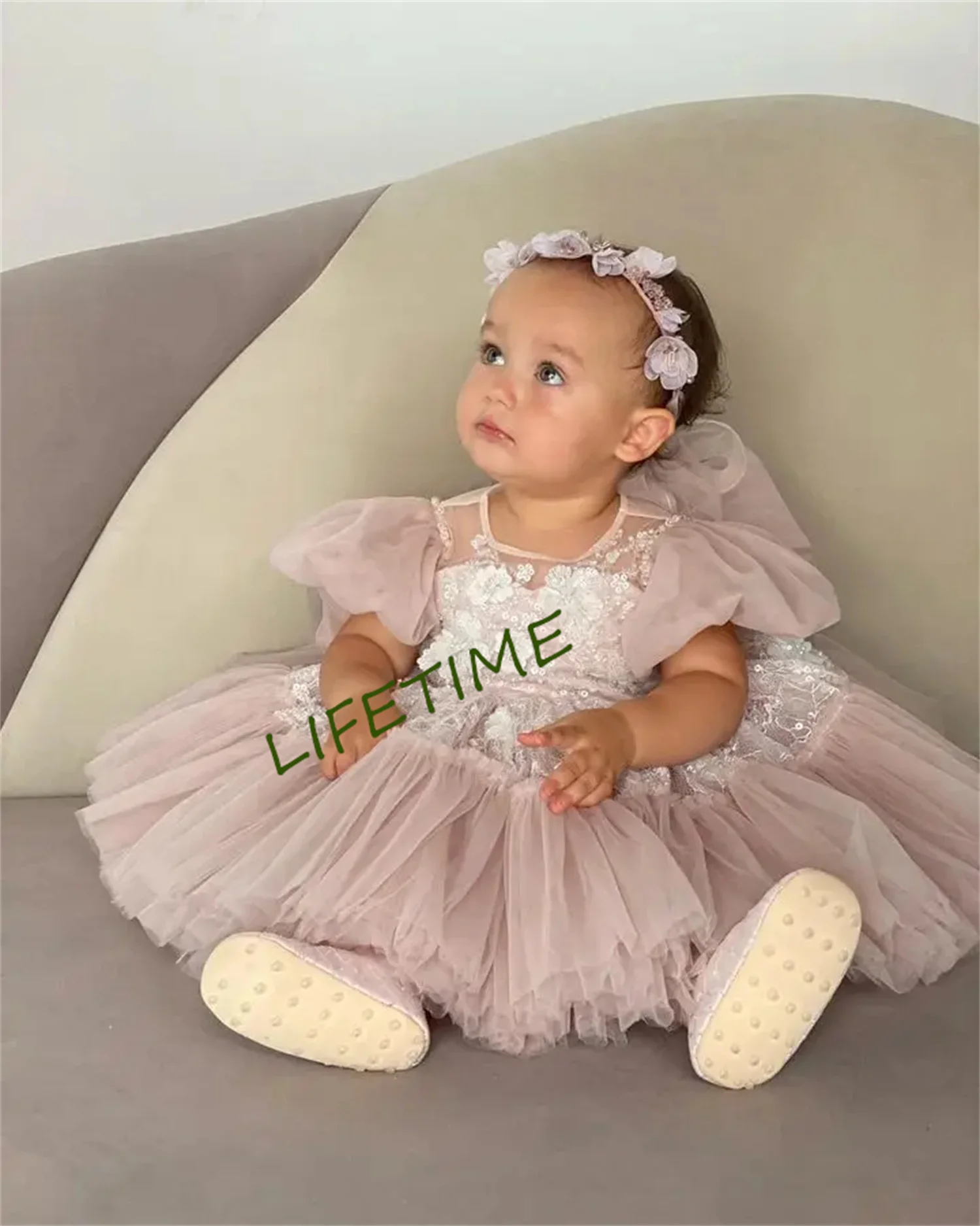 Robe à fleurs bouffantes pour petite fille, tenue de princesse à manches longues avec nœud, pour communion et anniversaire