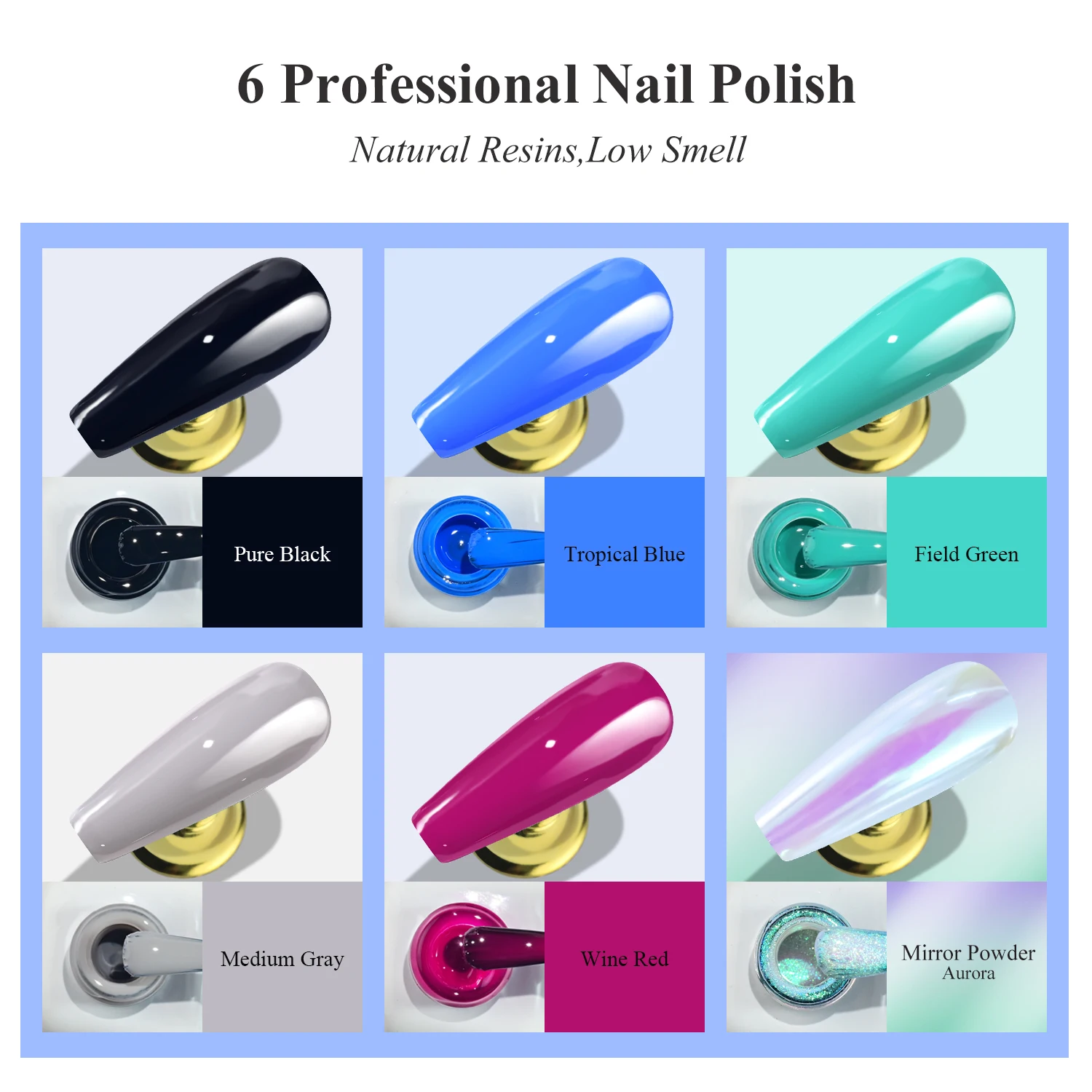 CHARMACY NEW 6PCS Nail Polish Gel Set Gel UV Magic Blue Green Pink Chameleon Mirror Effect Aurora Nail Powder Liquid Gift Set