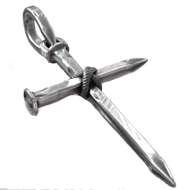 

8.9g Dark Glory: Gothic Nail Cross Pendant Christian Gothic Style Nail Cross with Rope Pendant Customized 925 SOLID STERLING
