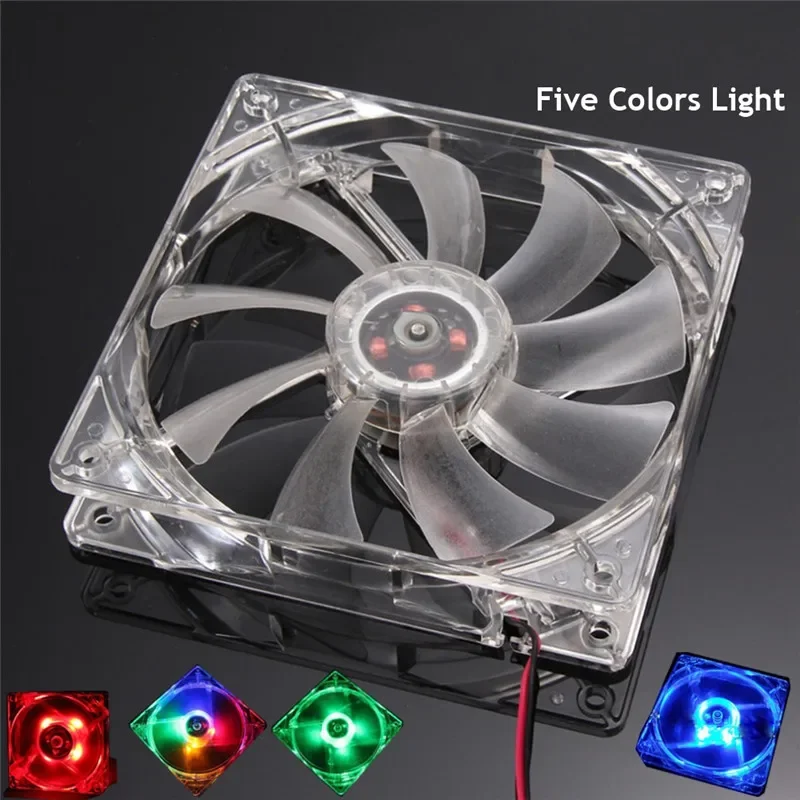 120mm PC Computer Case Cooling Fan Quad 4 LED Light Molex Connector CPU Cooler