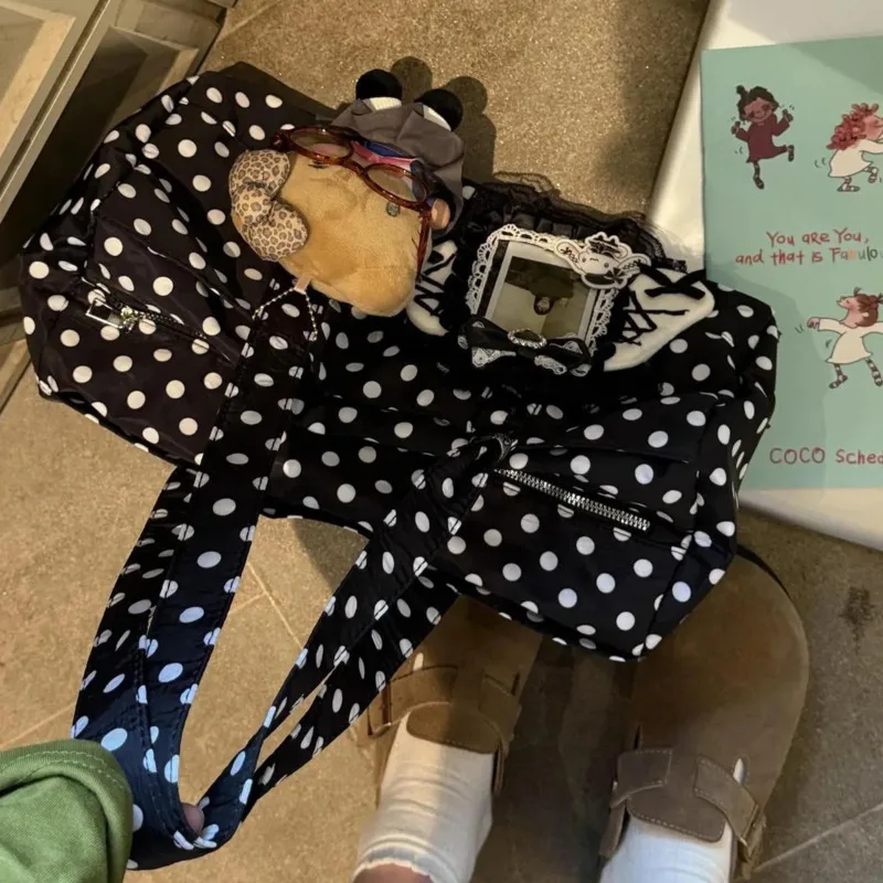 

Большая вместительная корейская сумка на плечо, женская повседневная черная сумка в горошек на молнии, милая сумка подмышки для девочек, нейлоновые универсальные серые сумки