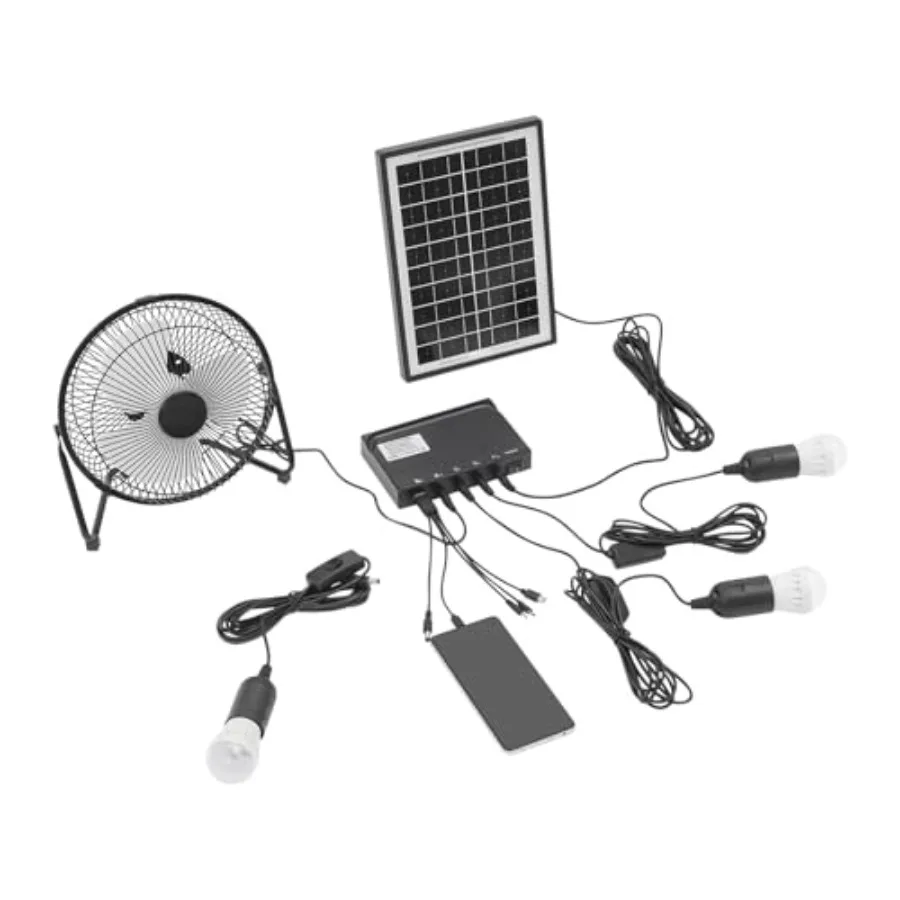 Solar Ceiling Fan Light with Ba-ttery, Portable Solar Powered Fan with 3 Bulbs, DC 12 Volt Outdoor Multi-Purpose Solar Panel Ki